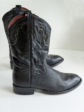 Vintage Tony Lama Black Western Cowboy Boots Roper Style CT456 Made in USA 7.5 D
